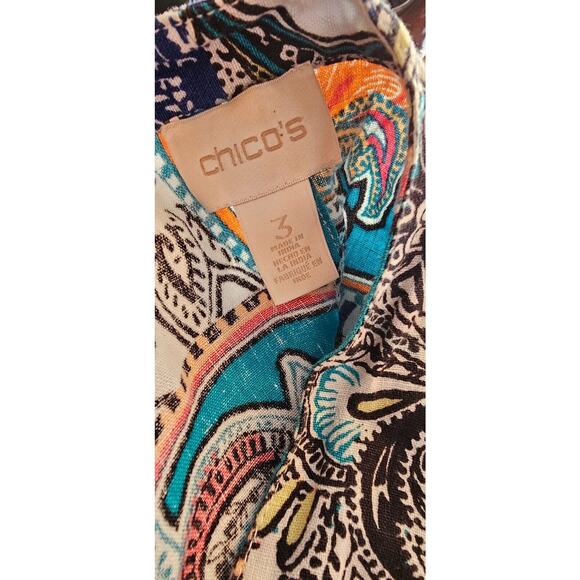 Chico's Paisley 100% Linen Drape Front 3/4 Sleeve Jacket Size 3 XL‎ Teal Blue - Picture 5 of 6